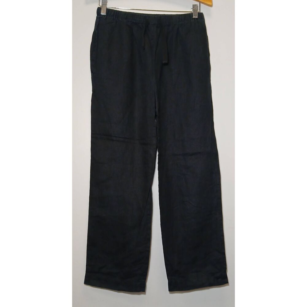 Quince womens small wide leg 100% linen pants black